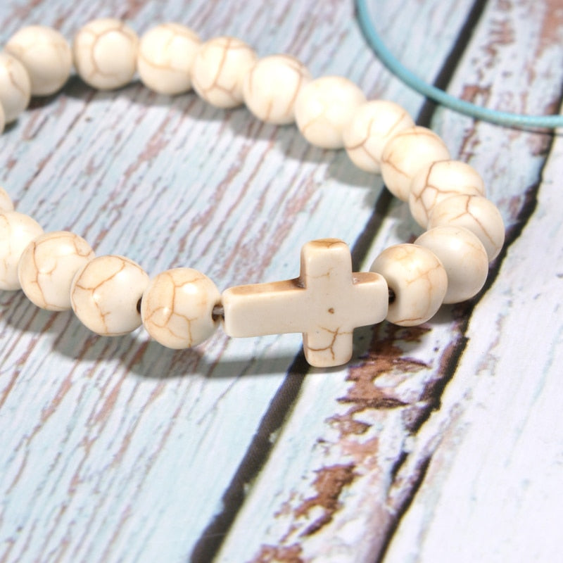 Cute 5 Piece Cross and Puka Shell Bracelet for Women