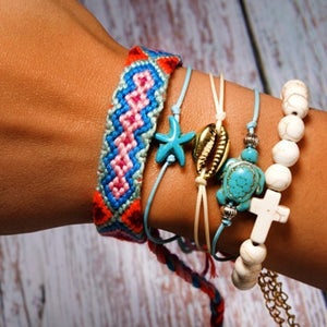 Cute 5 Piece Cross and Puka Shell Bracelet for Women